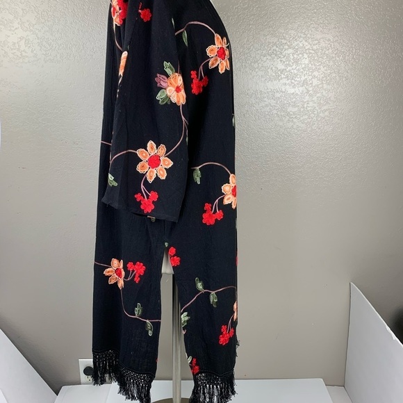 Umgee Black Gorgeous Embroidered Floral Fringed Cardigan Fringe is 2022 Trend - Picture 4 of 16